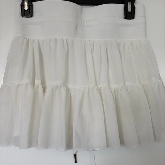 White Tiered Mini Skirt with Drawstring Waist Pant Pocket Size M - Picture 2 of 4